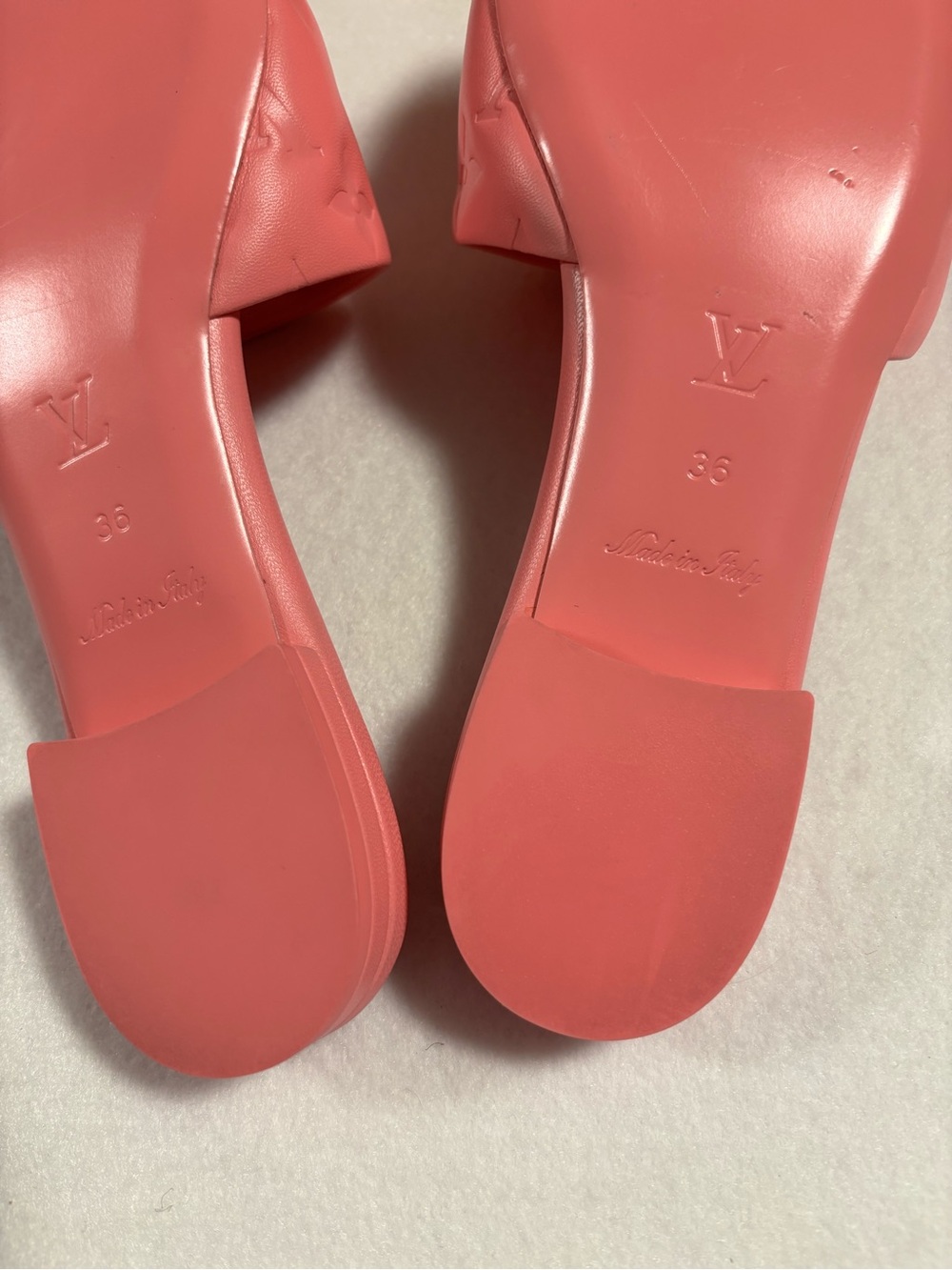 Louis Vuitton Revival Lambskin Leather Hot Pink Embossed Flat  Mule Sandals. - Picture 8 of 9